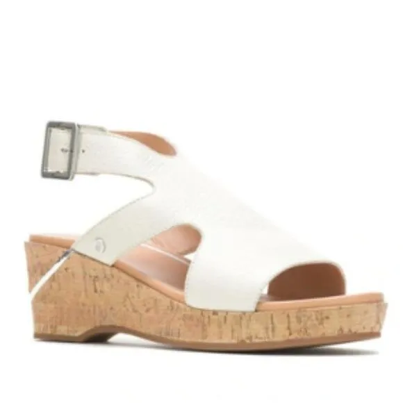 NEW Hush Puppies Maya Ankle Strap Wedge Sandals Light Stone Leather 9.5 Wide