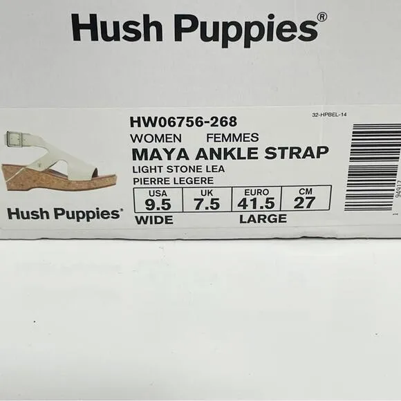 NEW Hush Puppies Maya Ankle Strap Wedge Sandals Light Stone Leather 9.5 Wide