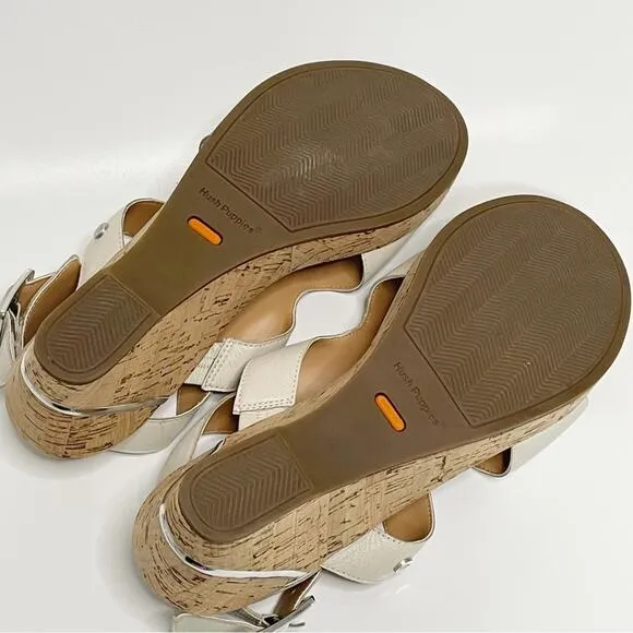 NEW Hush Puppies Maya Ankle Strap Wedge Sandals Light Stone Leather 9.5 Wide