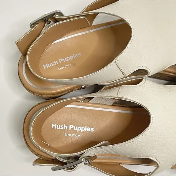 NEW Hush Puppies Maya Ankle Strap Wedge Sandals Light Stone Leather 9.5 Wide