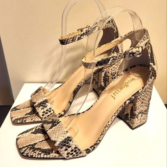 New J. McLaughlin Esme Brown/Tan Snakeskin Embossed Leather Sandals sz.7.5 $248