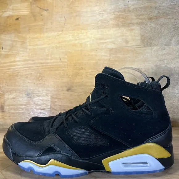 NEW Jordan Flight Club 91 NUBUCK Mens Sz 9.5 Shoes Sneakers Black Metallic Gold