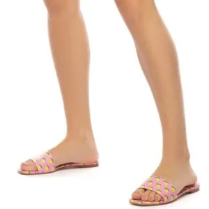 NEW  LARROUDE women  Made In Brazil Leather Ivy Flat Mule Sandals print 253
