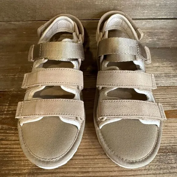 New NIB Big Kids UGG Golden Coast Multistrap Tan Suede Comfort Sandals Size 2‎ Y