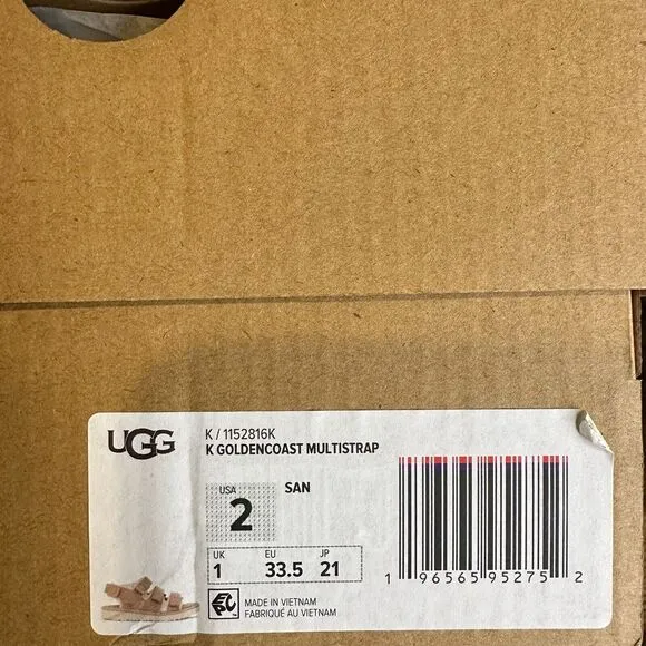 New NIB Big Kids UGG Golden Coast Multistrap Tan Suede Comfort Sandals Size 2‎ Y