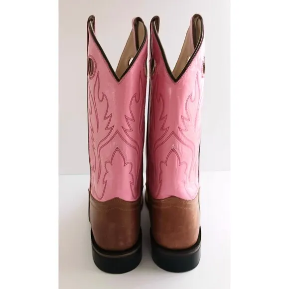 NEW Old West Cowgirl Boot Pink Brown Calf Leather Square Toe Ladies 7B
