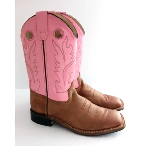 NEW Old West Cowgirl Boot Pink Brown Calf Leather Square Toe Ladies 7B