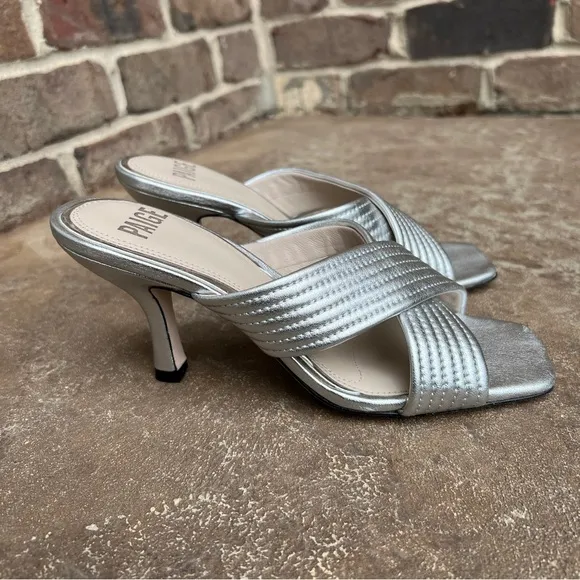 NEW PAIGE Leigh Leather Sandal In Silver Heeled Sandals Sz 7