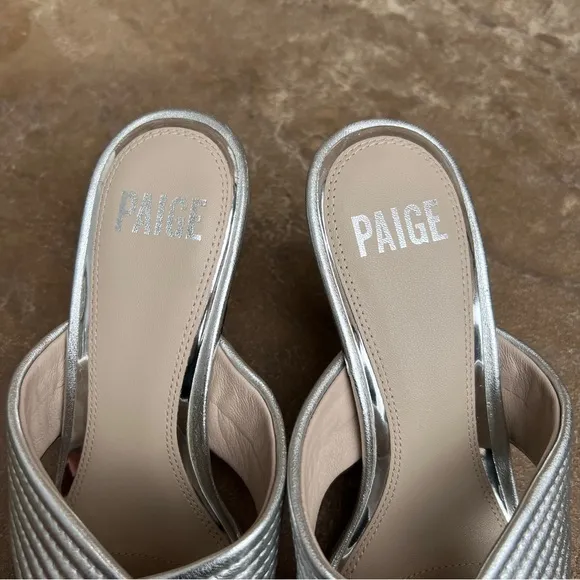NEW PAIGE Leigh Leather Sandal In Silver Heeled Sandals Sz 7