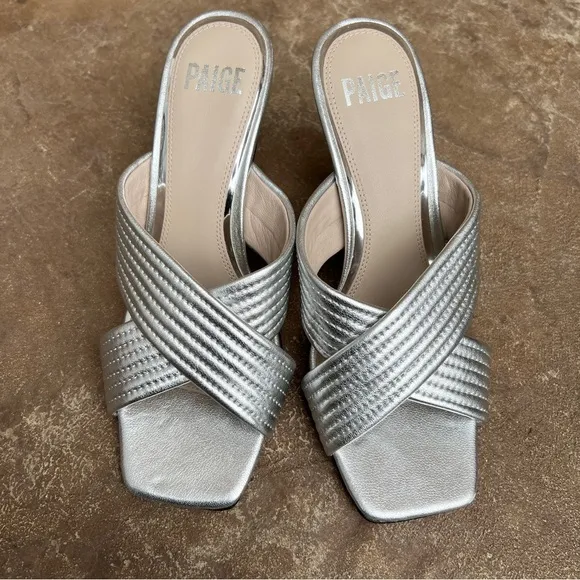 NEW PAIGE Leigh Leather Sandal In Silver Heeled Sandals Sz 7
