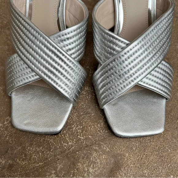 NEW PAIGE Leigh Leather Sandal In Silver Heeled Sandals Sz 7