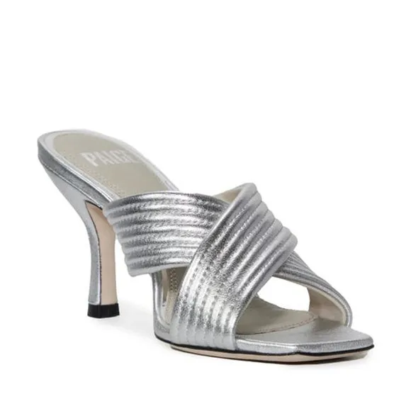 NEW PAIGE Leigh Leather Sandal In Silver Heeled Sandals Sz 7