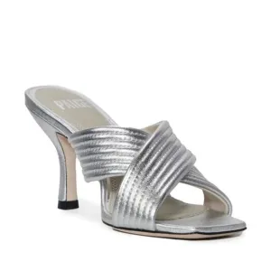 NEW PAIGE Leigh Leather Sandal In Silver Heeled Sandals Sz 7