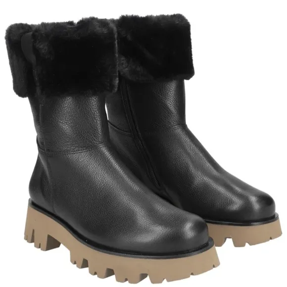 New!‎ Paul Green Paris Fluff Boot Lug Sole Black Leather US 6.5 $500