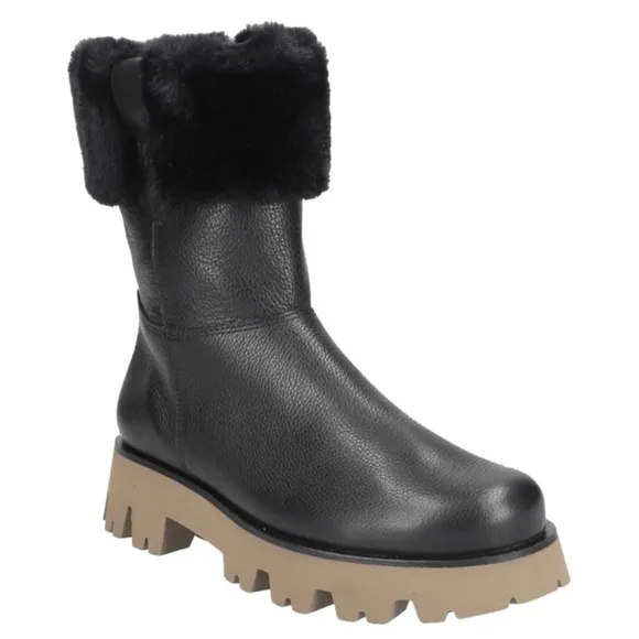 New!‎ Paul Green Paris Fluff Boot Lug Sole Black Leather US 6.5 $500