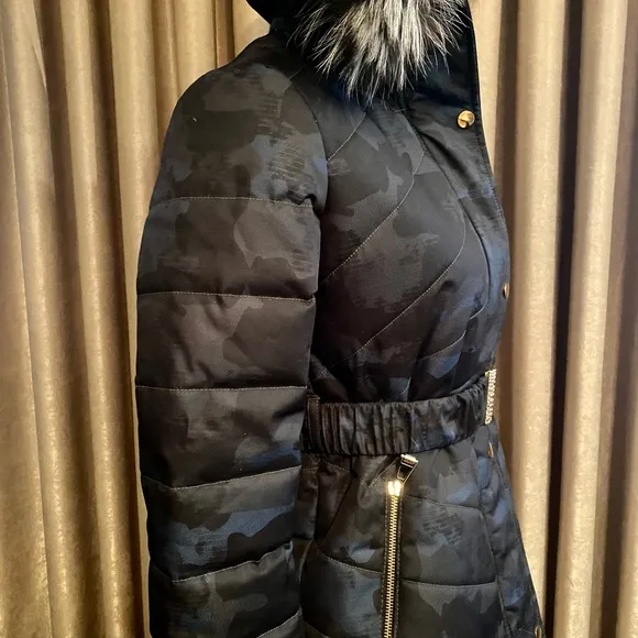 NEW Puffer Jacket Camouflage Real Silver Fox Hood S-L Blue Gray Black Coat Camo