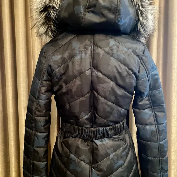 NEW Puffer Jacket Camouflage Real Silver Fox Hood S-L Blue Gray Black Coat Camo
