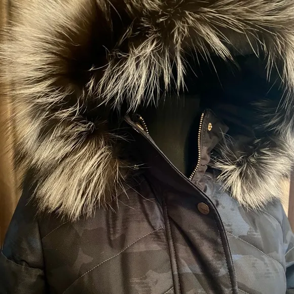 NEW Puffer Jacket Camouflage Real Silver Fox Hood S-L Blue Gray Black Coat Camo