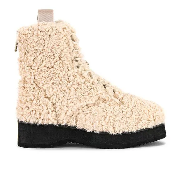 NEW R0AM Combat Cush Faux fur Cozy Boots nude for women 364tn