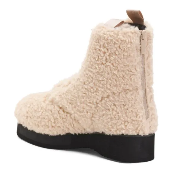NEW R0AM Combat Cush Faux fur Cozy Boots nude for women 364tn