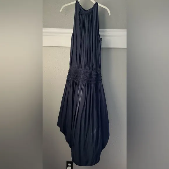 New Ramy Brook Audrey Smocked Midi Dress in Navy Size Medium