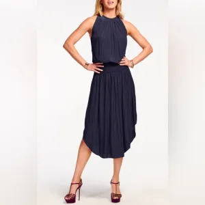New Ramy Brook Audrey Smocked Midi Dress in Navy Size Medium
