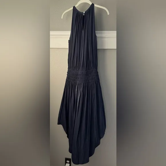 New Ramy Brook Audrey Smocked Midi Dress in Navy Size Medium