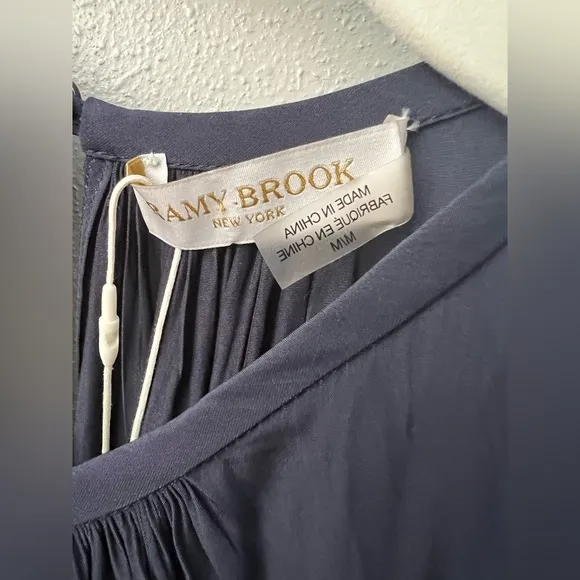 New Ramy Brook Audrey Smocked Midi Dress in Navy Size Medium