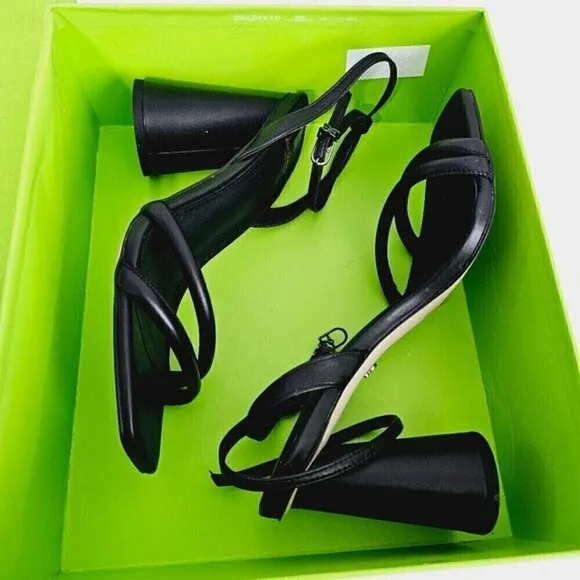 New! Sam Edelman Wide Kia Strappy Black Leather Block High Heel Sandals 8.5W