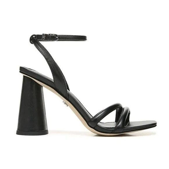 New! Sam Edelman Wide Kia Strappy Black Leather Block High Heel Sandals 8.5W