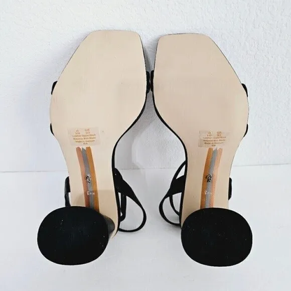 New! Sam Edelman Wide Kia Strappy Black Leather Block High Heel Sandals 8.5W
