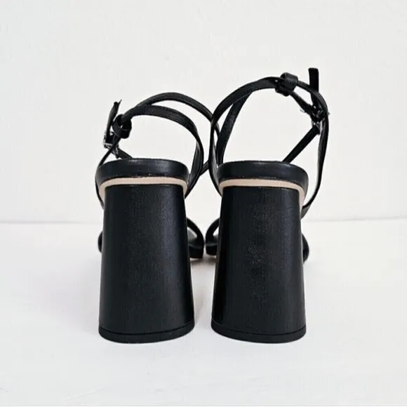 New! Sam Edelman Wide Kia Strappy Black Leather Block High Heel Sandals 8.5W