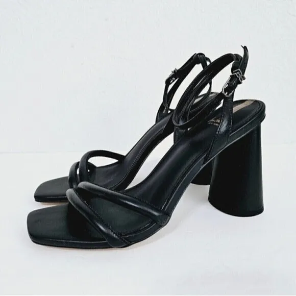New! Sam Edelman Wide Kia Strappy Black Leather Block High Heel Sandals 8.5W