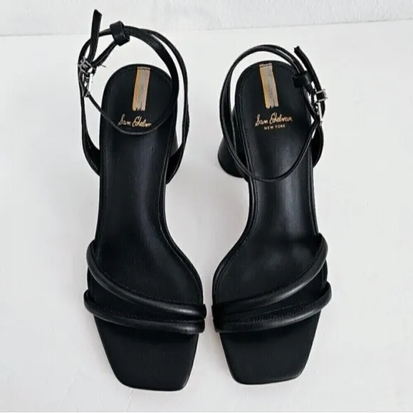 New! Sam Edelman Wide Kia Strappy Black Leather Block High Heel Sandals 8.5W