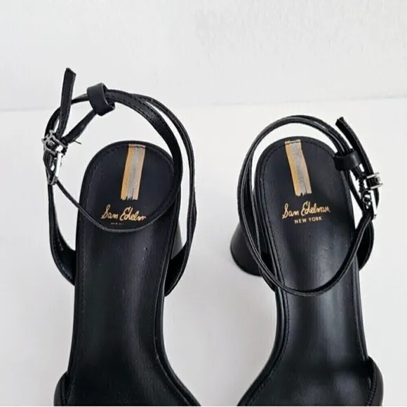 New! Sam Edelman Wide Kia Strappy Black Leather Block High Heel Sandals 8.5W