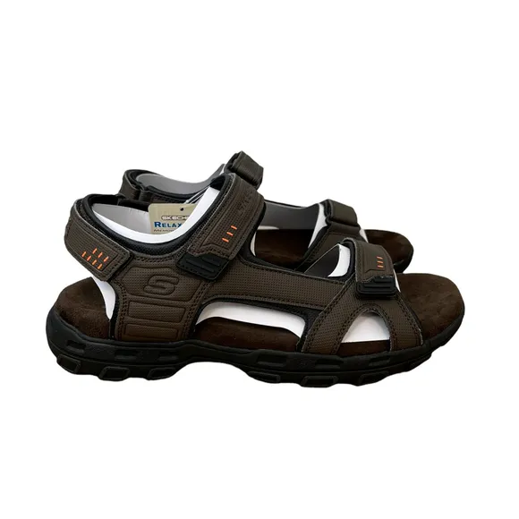 *NEW* Skechers Louden Relaxed Fit Memory Foam Brown Strappy Sport Sandals Mens