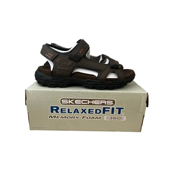 *NEW* Skechers Louden Relaxed Fit Memory Foam Brown Strappy Sport Sandals Mens