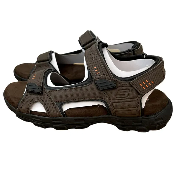 *NEW* Skechers Louden Relaxed Fit Memory Foam Brown Strappy Sport Sandals Mens