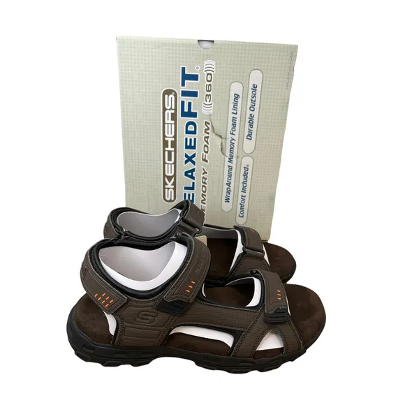 *NEW* Skechers Louden Relaxed Fit Memory Foam Brown Strappy Sport Sandals Mens
