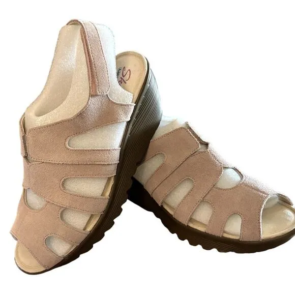 New Skechers Suede Slingback Wedges Sandals Women's Size 10 W Stylin Blush