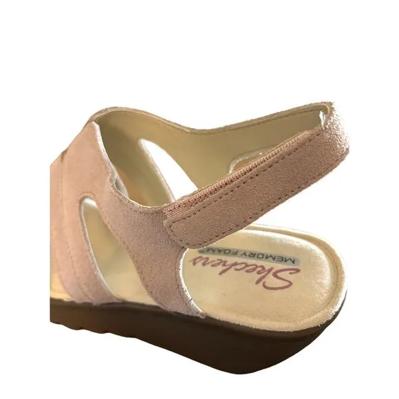 New Skechers Suede Slingback Wedges Sandals Women's Size 10 W Stylin Blush