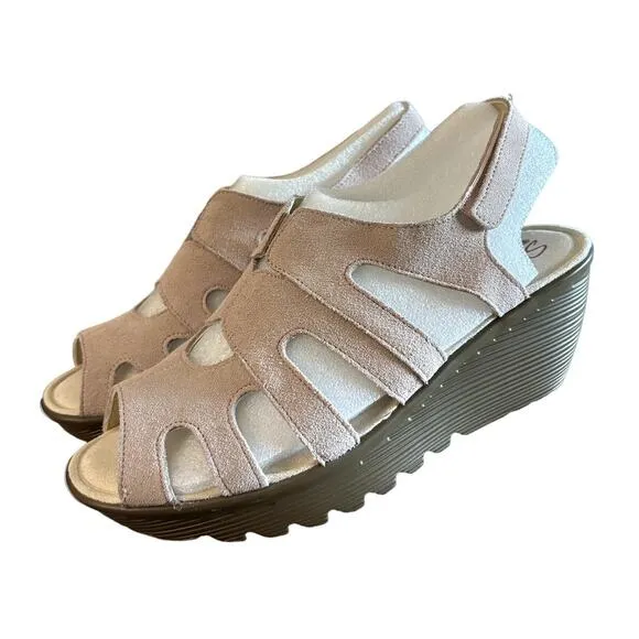 New Skechers Suede Slingback Wedges Sandals Women's Size 10 W Stylin Blush