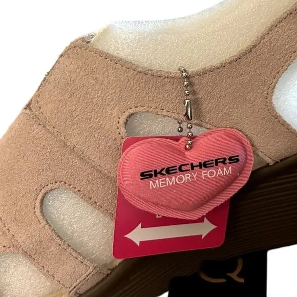 New Skechers Suede Slingback Wedges Sandals Women's Size 10 W Stylin Blush