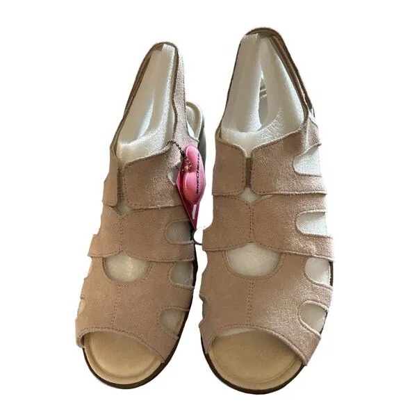 New Skechers Suede Slingback Wedges Sandals Women's Size 10 W Stylin Blush
