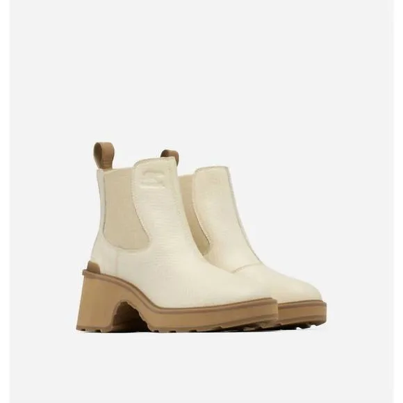 NEW SOREL heel chelsea boots in bleached ceramic, caribou buff