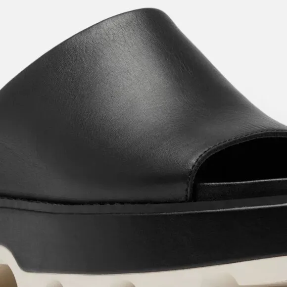 NEW SOREL Leather Joanie Slide Wedge Sandals black/white 563tn