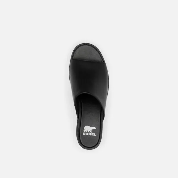 NEW SOREL Leather Joanie Slide Wedge Sandals black/white 563tn