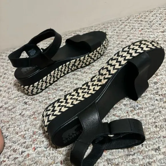 NEW Sorel Cameron Flatform Sandals Black Limited Edition- Size 11 Women's