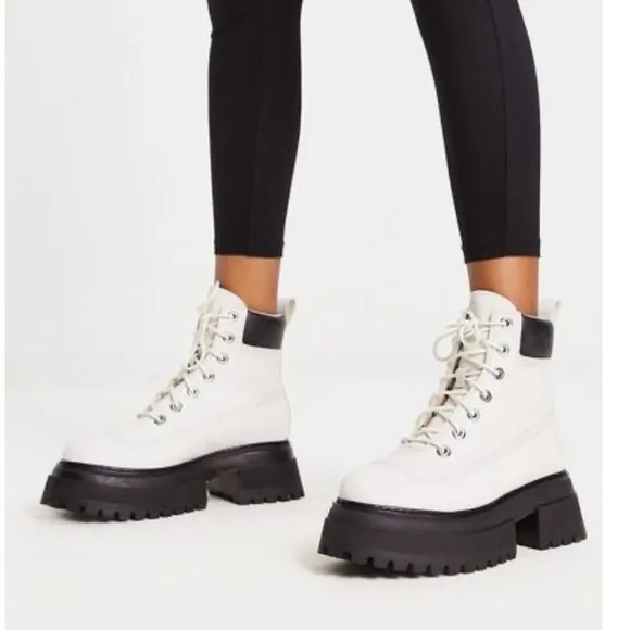 NEW Timberland Sky 6-Inch Platform Lace-up Boots White/Black