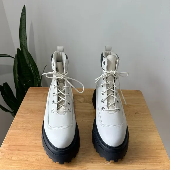 NEW Timberland Sky 6-Inch Platform Lace-up Boots White/Black